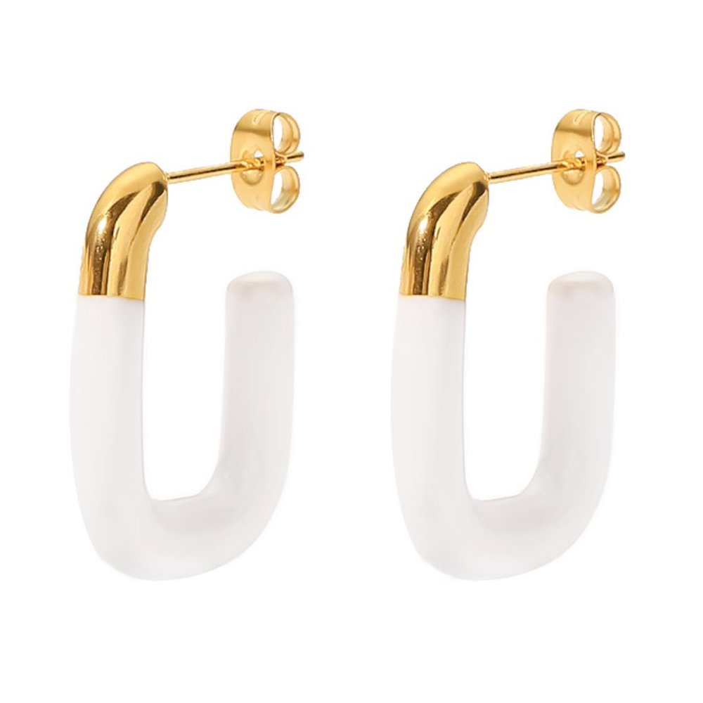 Vintage Hand Dipped White U-shaped Open Earrings 18k Gold Plated Stainless Steel
